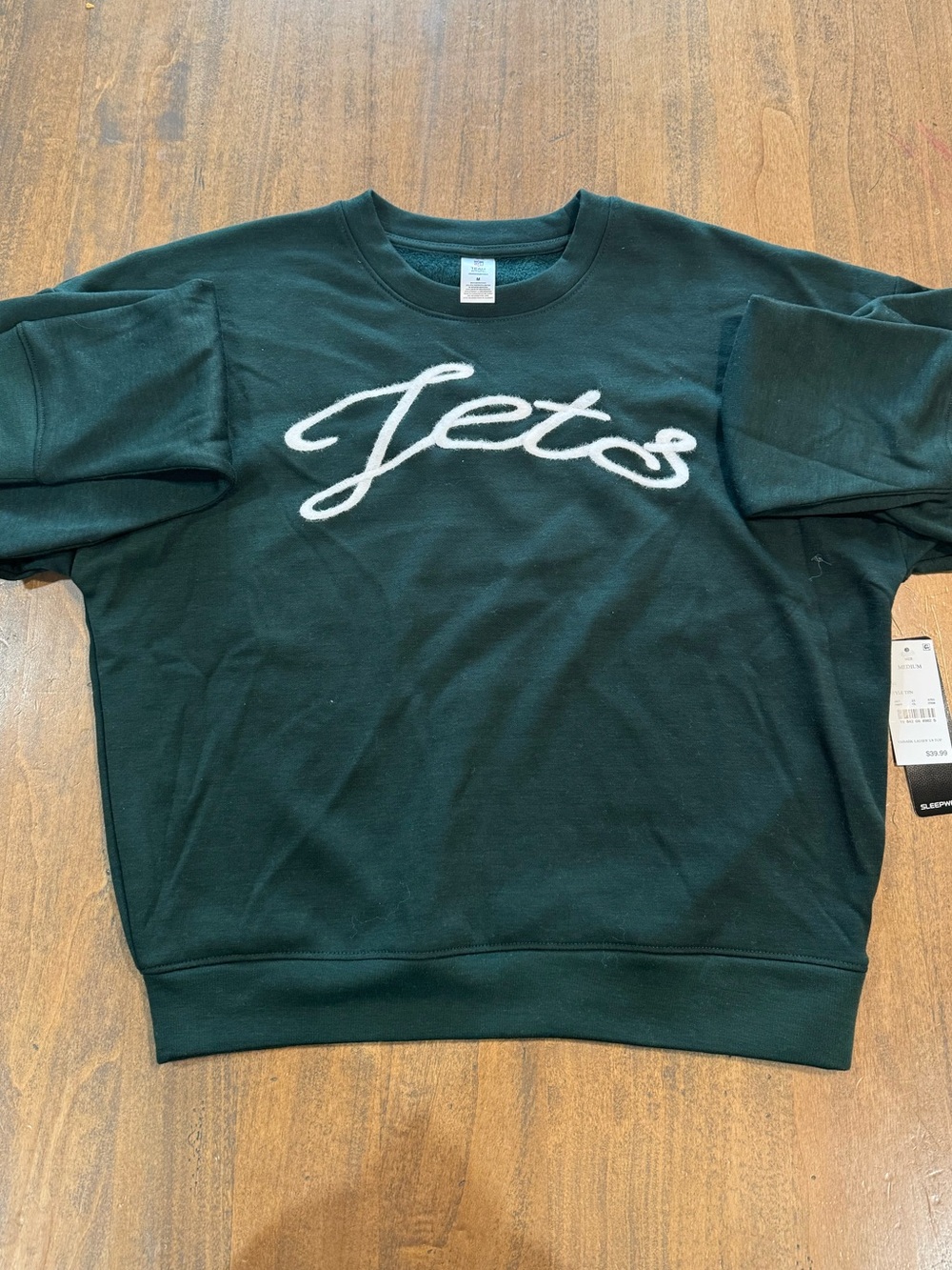 Jets Dark Green Crewneck Sweatshirt with White Script Logo